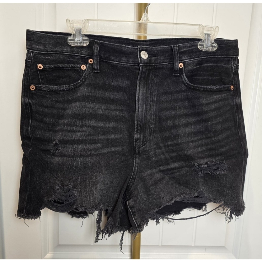 American Eagle Womens Denim Black Wash Distressed Jean Shorts 12 Boyfriend